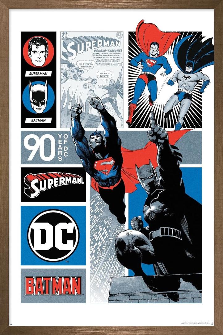 Trends International DC Comics 90th - Batman & Superman Wall Poster, 34L x 22.4W, Bronze Framed Version