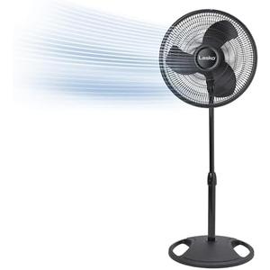 Lasko 2521 16 Inch 3-Speed Quiet Adjustable Tilting Wide-Area Oscillating Standing Pedestal Fan for Bedroom, Kitchen, Home, and Office, Black