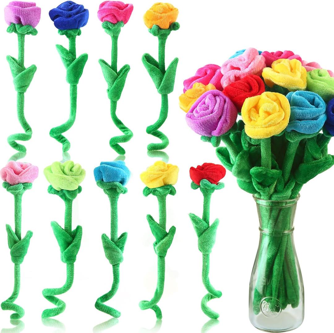 18 Pcs Plush Rose Flower Stuffed Bendable Stems Plush Bouquet Toy Soft Floral 12.6 Inch for Graduation 2026 Mother's Day Valentines Day Girl Girlfriend Wife Family and Friends(18 Pcs Colorful Series)