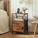 Huuger Nightstands Set of 2, Night Stand with Charger Station, 2 Drawer Side Table with Open Shelf, USB-C Port, End Table for Small Spaces, X Shaped Side Rail, Rustic Brown, 15.75 inches x 11.81 inches x 23.6 inches