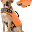 Pawaboo Dog Life Jacket, Reflective Dog Safety Vest Adjustable Pet Life Preserver with Strong Buoyancy & Sturdy Rescue Handle, Ripstop Dog Lifesaver Vests for Swimming, Boating, XL, Orange