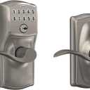 Schlage Camelot Keypad Lock with Lever Handle, Electronic Keyless Door Entry, Flex Lock AutoLock Option, Satin Nickel, FE595 CAM 619 ACC