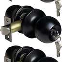 [3 Pack] BESTTEN Keyed Entry Door Knob, Entrance Door Lock, Keyed Different, Standard Ball, Matte Black