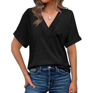 Womens Summer V-Neck Tees 2025- Lightweight Short Sleeve Tops with Soft Stretch | Trendy Casual T-Shirts for Spring & Summer Large Womens Summer V-Neck Tees 2025- Lightweight Short Sleeve Tops with Soft Stretch | Trendy Casual T-Shirts for Spring & Summer Large