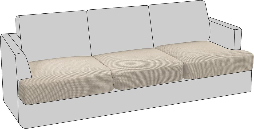 PrinceDeco Stretch T Cushion Sofa Slipcovers Jacquard 3 Piece Sofa Cushion Covers for 3 Cushion Couch Sofa Seat Cushion Covers with Elastic Bottom for Kids,Dog,Small Checked Pattern,Island Fossi