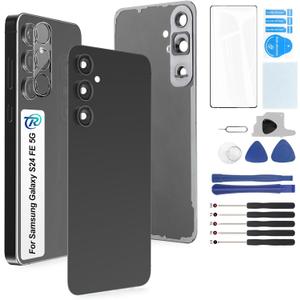 for Samsung Galaxy S24 FE Back Glass Replacement for Samsung S24 FE 5G SM-S721 Rear Glass Replacement Battery Cover Housing Door Accessories Parts with Repair Tools (Black)