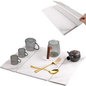 Quick Dry Collapsible Dish Drying Mat, Eco-Friendly Absorbent Diatomaceous Earth Mats for Dishes Bottles Cups 20"16"Large Stone Dish Drying Mats for Kitchen Counter (White , 20"L16"W)