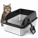FURTIME XL Stainless Steel Cat Litter Box with Scoop