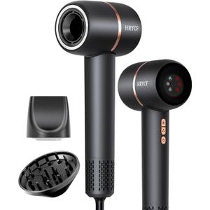 Ionic Hair Dryer Fast Drying, 160000 RPM High-Speed Brushless Motor, Thermo-Control Professional Blow Dryer, Low Noise, Lightweight, Magnetic Concentrator and Diffuser for Curly & Straight Hair, Gray