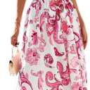 KIRUNDO Women Spring Summer Wedding Guest Boho Floral Maxi Dress Puff Sleeve Button Shirt V Neck Flowy Beach Vacation Dress (White, M)