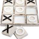 JEVERGN 12.6" Large Wooden Tic Tac Toe Game, Rustic Coffee Table Game, Wood Farmhouse Tic Tac Toe Board Game Decor, Family Games for Adult & Kids, Whitewashed