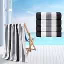 Beach Towel Set-4 Pack 30"x60" Sand Free Stripe Beach Towel for Pool,Bathroom,Soft Absorbent Quick Dry Lightweight Beach Bath Towel,Camping Blanket,Travel Towel,Beach Essentials for Adults,Grey/Black