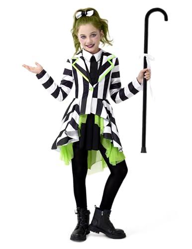Spooktacular Creations Halloween Costume for Girls, Horror Black and White Vertical Striped Costume for Kids, Halloween Dress Up, Role Play, Cosplay Party Size M