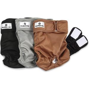 Pet Parents Washable Dog Diapers (3pack) + Extendrs of Durable Doggie Diapers, Premium Dog Diapers Female (Small, Natural)