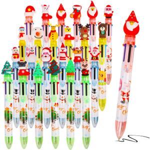 LOKIPA Christmas Multicolor Ballpoint Pen, 24PCS 6 In 1 Christmas Ballpoint Pens 4 Colors Retractable Ballpoint Pens for Christmas Party School OfficeRandom Style