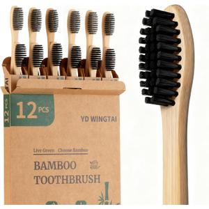 Bamboo Toothbrush Biodegradable WoodenToothbrushes 12pack Natural Travel Size Organic Charcoal Tooth Brush
