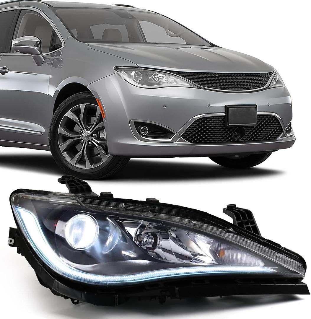 Halogen Headlights Assembly Compatible with Chrysler Pacifica 2018 2019 2020 Front Head Lights Lamps Right Passenger Side RH OEM 68370844AA CH2519153