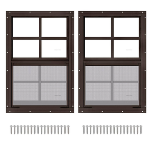 2 Pack 16" x 16" Brown Shed Window with Tempered Glass Household Windows with Screws for Shed, Chicken Coop, Playhouse, Garage and Barns(No Screen)