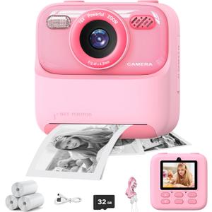 masterbee Kid Camera Instant Print Photo, Birthday Gifts for Girls and Boys, Kids Digital Camera Toys, 1080P HD Video, 3 4 5 6 7 8 9 10 11 12 Year Old Boy Gifts/Girl Gifts (Pink)