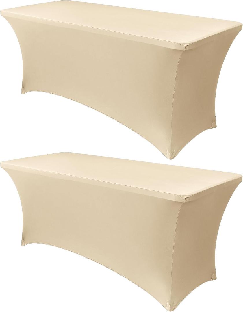 Obstal 6ft Stretch Spandex Table Cover for Standard Folding Tables - 2 Pack Universal Rectangular Fitted Tablecloth Protector for Wedding, Banquet and Party, 72L x 30W x 30H Inches, Champagne, 2pc