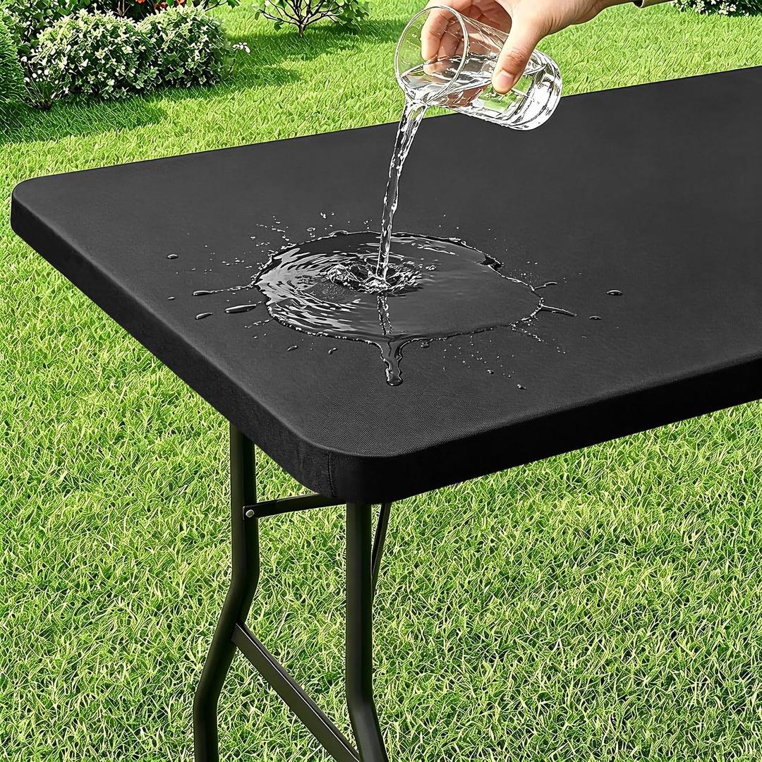 misaya Rectangle Vinyl Tablecloth, 5 Foot Elastic Fitted Table Cloth with Flannel Backing, Waterproof Wipe Clean Table Cover for Camping, Picnic, Dining, Buffet Parties (Black, 36" x 60")