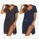 Ekouaer Nightgowns for Women 2 Pack Button Down Sleep Shirts Short Sleeve Nightshirt Sleepwear House Dress with Pockets, Large