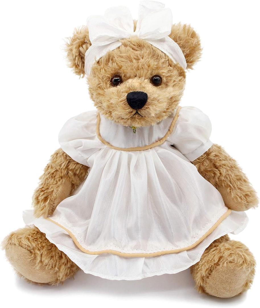 Oitscute Small Baby Teddy Bear with Cloth Cute Stuffed Animal Soft Plush Toy 10" (White Sleepwear)