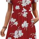 WIHOLL Dresses for Women 2026 Casual Summer V Neck Babydoll Dress Short Sleeve Fashion Beach Vacation Clothes (Red, M)