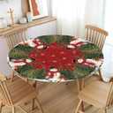 Christmas Round Fitted Tablecloth with Elastic Edge,Water-Resistant Wipeable Red Winter Snowman Bird Green Xmas Trees Table Cover for 40-44" Stretch Table Cloth for Dinner Indoor Outdoor Party