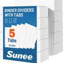 SUNEE Binder Dividers with Tabs for 3 Ring Binder, 8.5 x 11 Paper White Binder Dividers Blank with 5 Tabs, 20 Sets Page Dividers for School, Office and Home, 100 Dividers