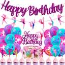 52 Pcs Gymnastics Birthday Decoration Set Gymnast Happy Birthday Banner Cake Topper 25 Cupcake Toppers Gymnastics Balloons for Girl Bday Glitter Party Supplies