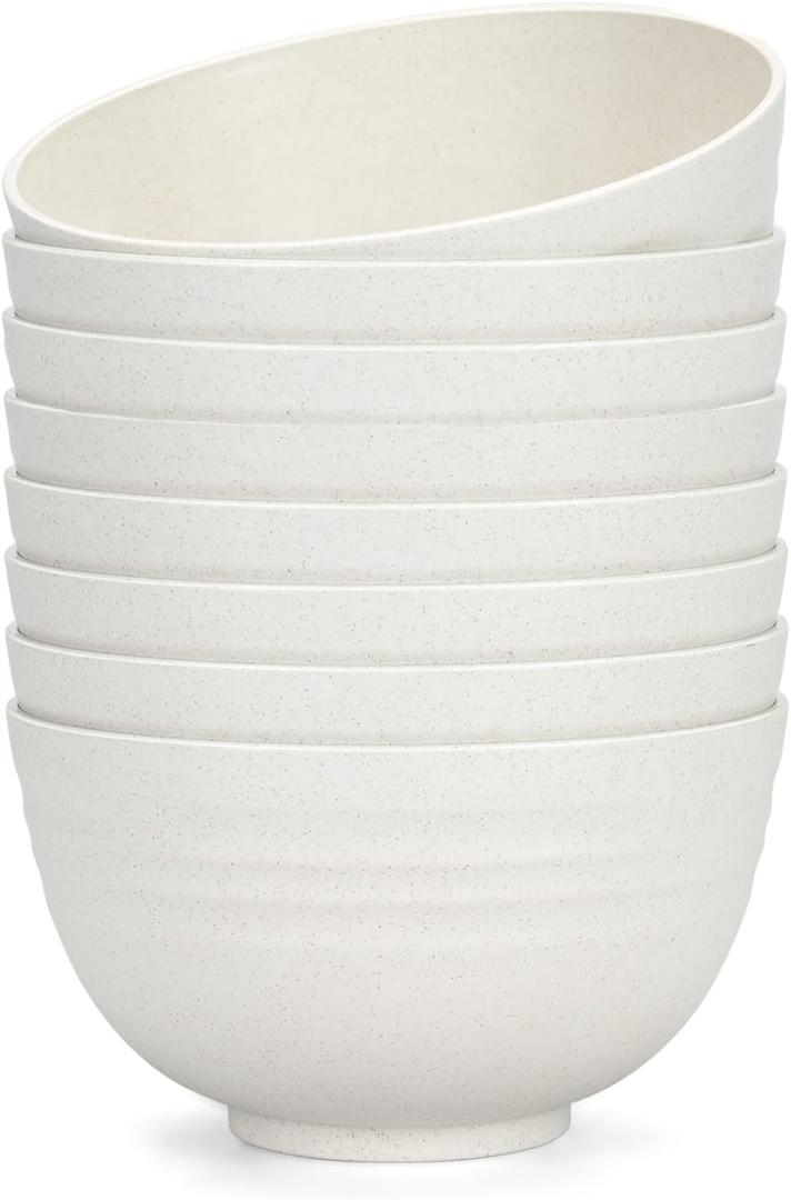 Homestockplus 24 Oz Unbreakable Cereal Bowls Set of 8 - Microwave & Dishwasher Safe Wheat Straw Fiber Bowls for Soup, Rice, Salad - Eco-Friendly and Robust Non Ceramic (Beige)