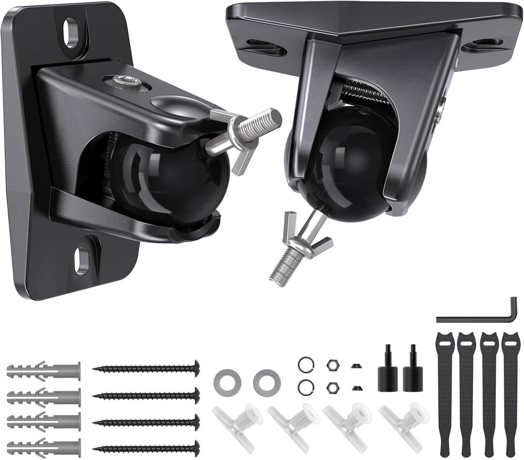 Speaker Wall & Ceiling Mount, Universal Bracket for Small Rear Satellite Surround Sound Speakers with 1/4"-20, M5 M4 Thread & Keyhole, Holds up to 11 lbs, Works with Roku, Samsung Q990D and More