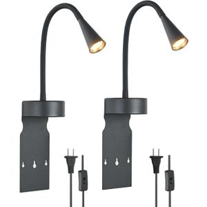 Black Headboard Reading Light 2 Pack, No Drilling Wall Mounted Reading Lights for Bedside, Buttonless Dimmable Reading Lamp for Bedtime Reading, Movable 720 Adjustable Reading Sconces for Bedroom