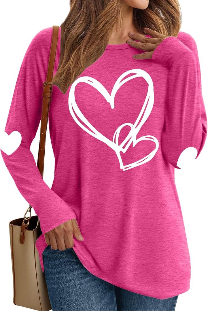 Valentines Day Shirts Women Love Heart T-Shirts Casual Long Sleeve Valentines Day Graphic Tees Tops (Small, Pink2)
