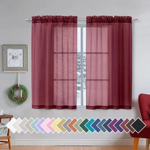 Aiyufeng Short Sheer Black Curtains for Living Room 45 inch Length 2 Panels Set, Semitransparent Balance Privacy & Light Vertical Farmhouse Sheer Drapes for Bedroom, W40 x L45 (Burgundy)
