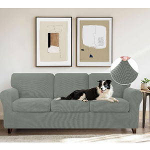 CHUN YI 7 Piece Couch Covers for 3 Cushion Couch, 3 Seater Stretch Sofa Slipcover with Seperate Backrest and Cushion Covers, Anti-Slip Washable Furniture Protector for Dogs Pets (Large, Dove Gray)