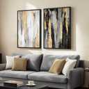 Large Framed Black and White Abstract Wall Art for Living Room, Set of 2 Piece Minimalist Canvas Prints Paintings Artwork for Walls, Modern Black Gold Pictures for Hallway Office Wall Decor Big Size 24x36 In, 24" W X 36" H X 2pcs