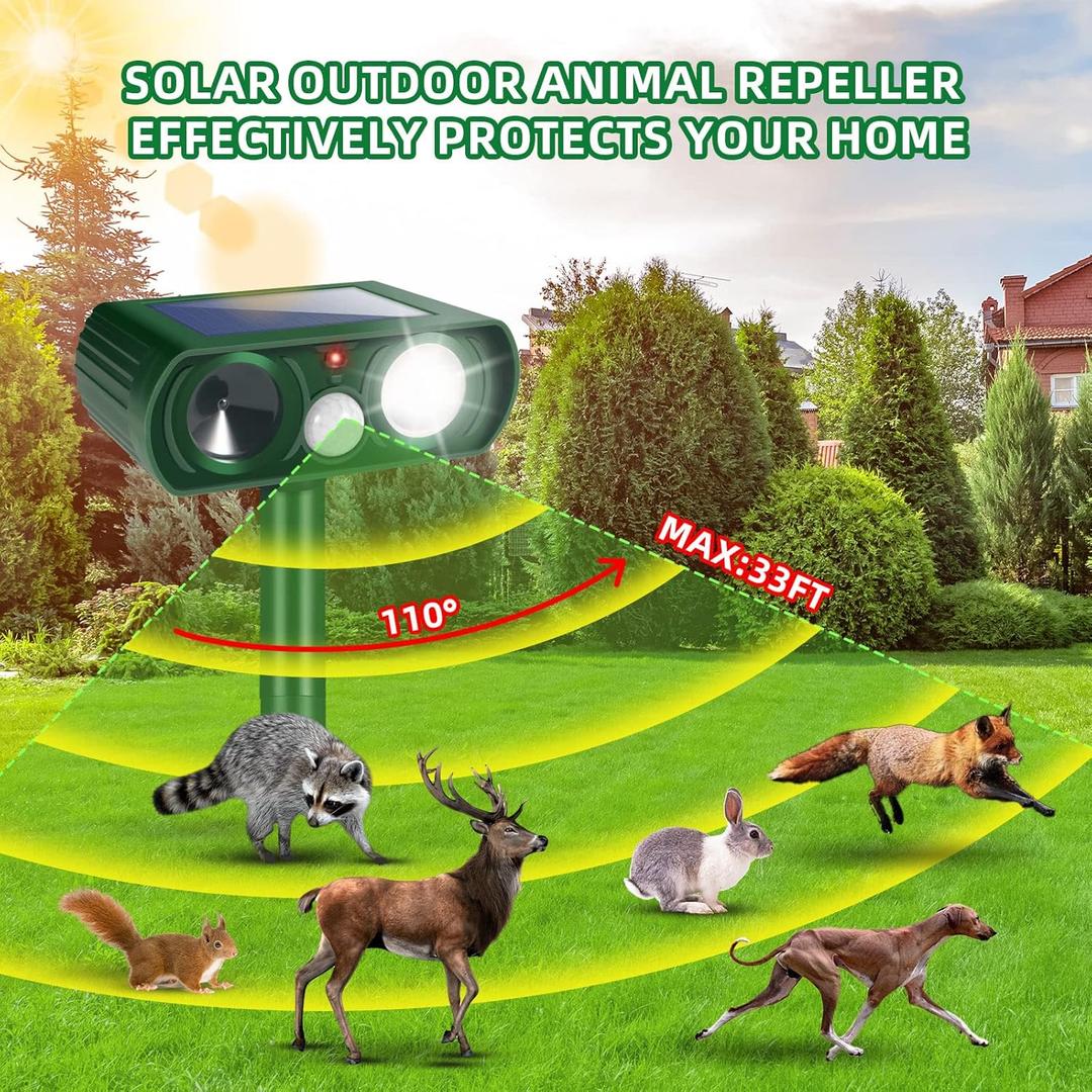 4 Pack Deer Repellent Devices Solar Animal Repellent Ultrasonic Cat Repellent Outdoor Raccoon Deterrent to Repel Squirrel Rabbit Dog Skunk for Yard Lawn