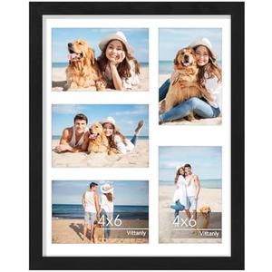 Vittanly 11x14 Collage Picture Frame, Displays 5Pcs 4x6 Pictures with Mat or 1Pcs 11x14 without Mat for Wall Mounting, Picture Frames Collage Wall Decor in Black, 1 Pack
