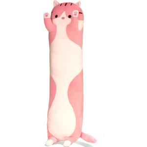 Pink Cat Long Plush Pillow Kitty Stuffed Animals Soft Sleeping Throw Pillow Doll Toy (Pink,18inches)
