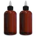 BRIGHTFROM Twist Top Applicator Bottles, 8 OZ Amber, Squeeze Empty Round Plastic Bottles, BPA-Free, PET, Refillable, Open/Close Nozzle (Black) - Multi Purpose (Pack of 2)