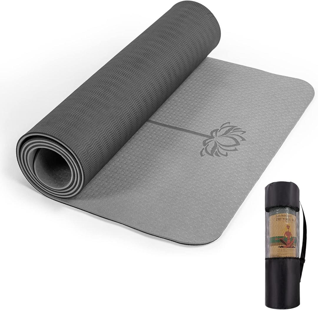 UMINEUX Yoga Mat Extra Thick 1/3'' Non Slip Yoga Mats for Women Eco Friendly TPE Fitness Exercise Mat with Carrying Sling & Storage Bag (Glacier Gray & Jet Black), 72"x24"x1/3"