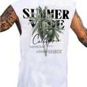 Men's Sleeveless Summer Tank Tops Tropical Crew Neck Cool Cut Off Muscle Shirts (White, M)