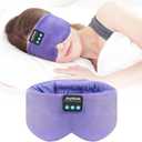 Joythink Sleep Headphones Bluetooth Sleep Mask Silk Headband Earphones Bluetooth Eye Mask for Sleeping On Side Blackout Soft Sleep Earphones Music Kids Children Eye Cover Purple