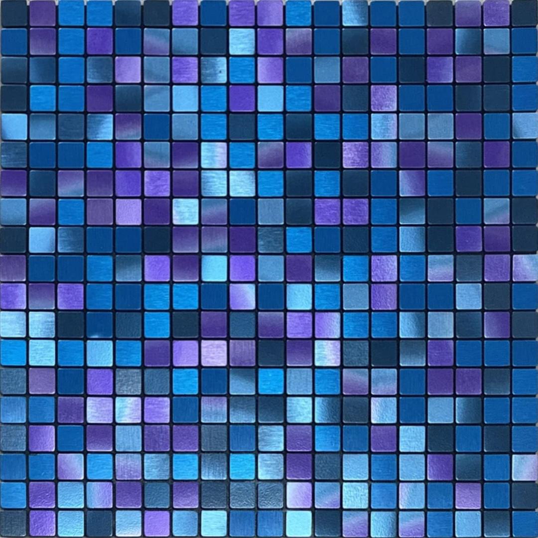 XUANINY Peel and Stick Backsplash Tiles for Kitchen,Bathroom,Fireplace,Self Adhesive Metal Aluminum Mosaic (12"x12") (5, Blue and Purple Mixed)