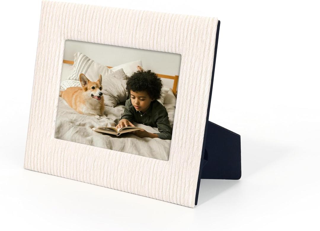 2 x Textured Picture Frame with Stand, PU Leather, Multiple Colors Available(White)