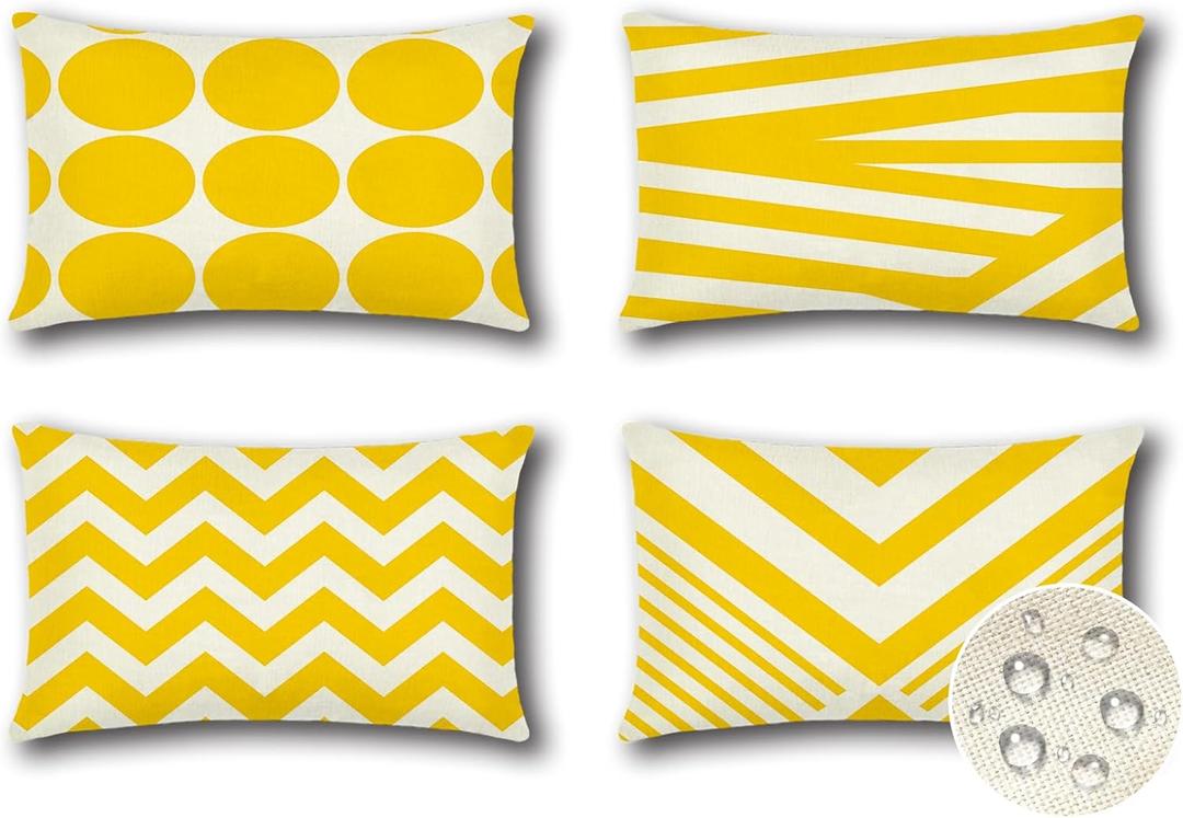 OTOSTAR Outdoor Waterproof Throw Pillow Covers Set of 4 Decorative Outdoor Pillow Covers Garden Modern Geometric Pillow Cases for Patio Furniture Couch Ten Bench 16x24 Inch (Yellow)