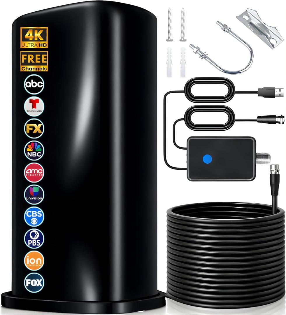 2026 Upgraded TV Antenna for Smart TV Indoor, 360° Strongest Range Reception, TV Antenna for Local Channels Enhanced Signal Booster, HDTV Digital TV Antenna Indoor HD,Supports 8K 4K 1080P (CurvePlate)