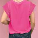 SHEWIN Womens Summer Tops Crewneck Short Sleeve T Shirts Casual Patchwork Hollow Out Loose Tank Top (Pink, S)